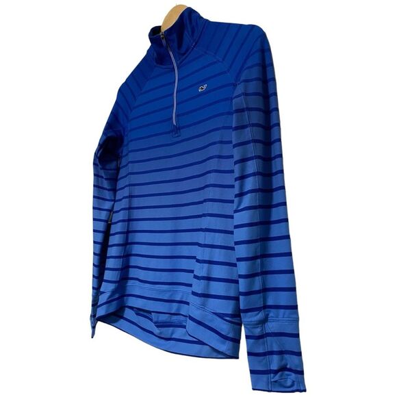 Vineyard Vines Blue Stripe Ombré Athletic Quarter Zip Pullover - Picture 2 of 10